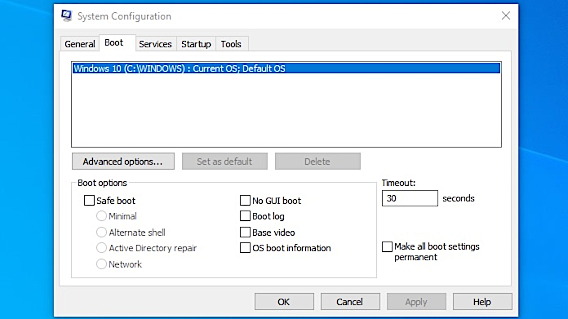 System Configuration Boot Options